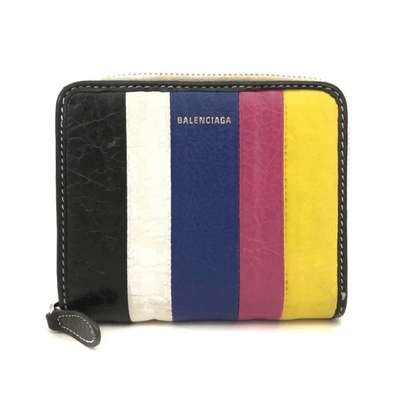 ✨🛍️ Balenciaga Multicolor Stripe Leather Compact Wallet - Picture 1 of 3